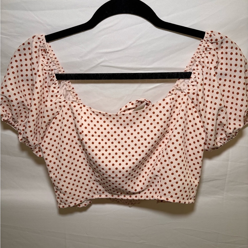 Polka Dot Puff Sleeve Crop Top